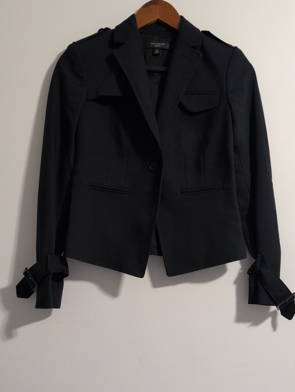 Anne Taylor Black Military-Inspired Tailored Blazer